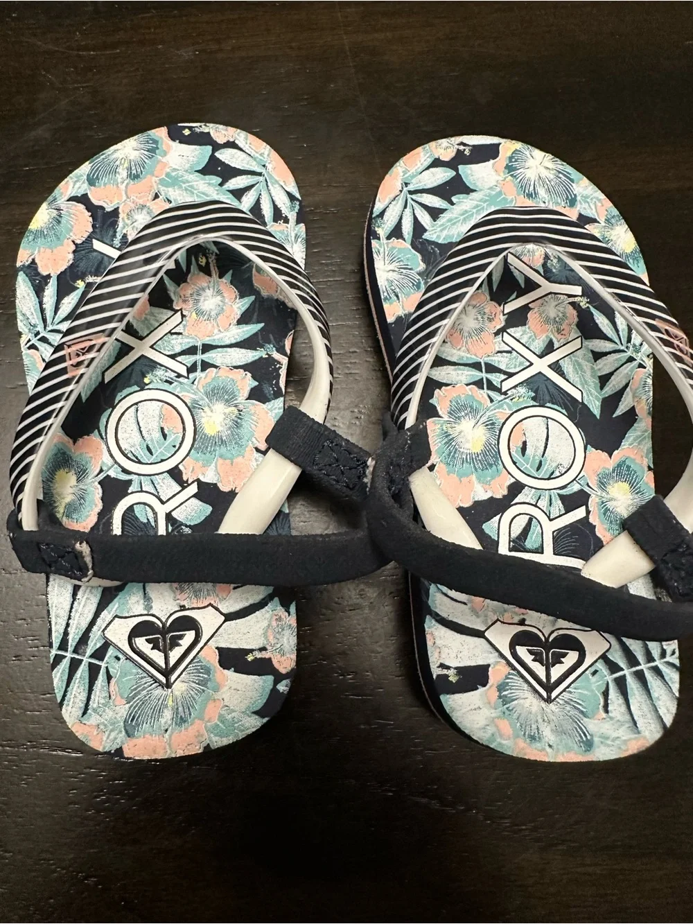 Roxy Girls Floral Navy Flip Flop Sandals